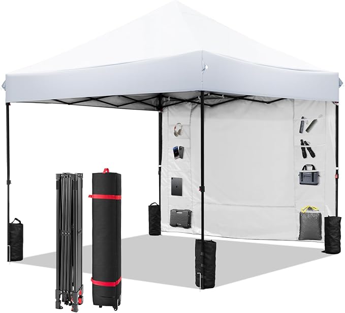 10x10 Pop Up Canopy-Instant Outdoor Tent with Roller Bag,4 Sand Bags&1 Sidewalls for Instant Tents,Waterproof Top Cover fo...