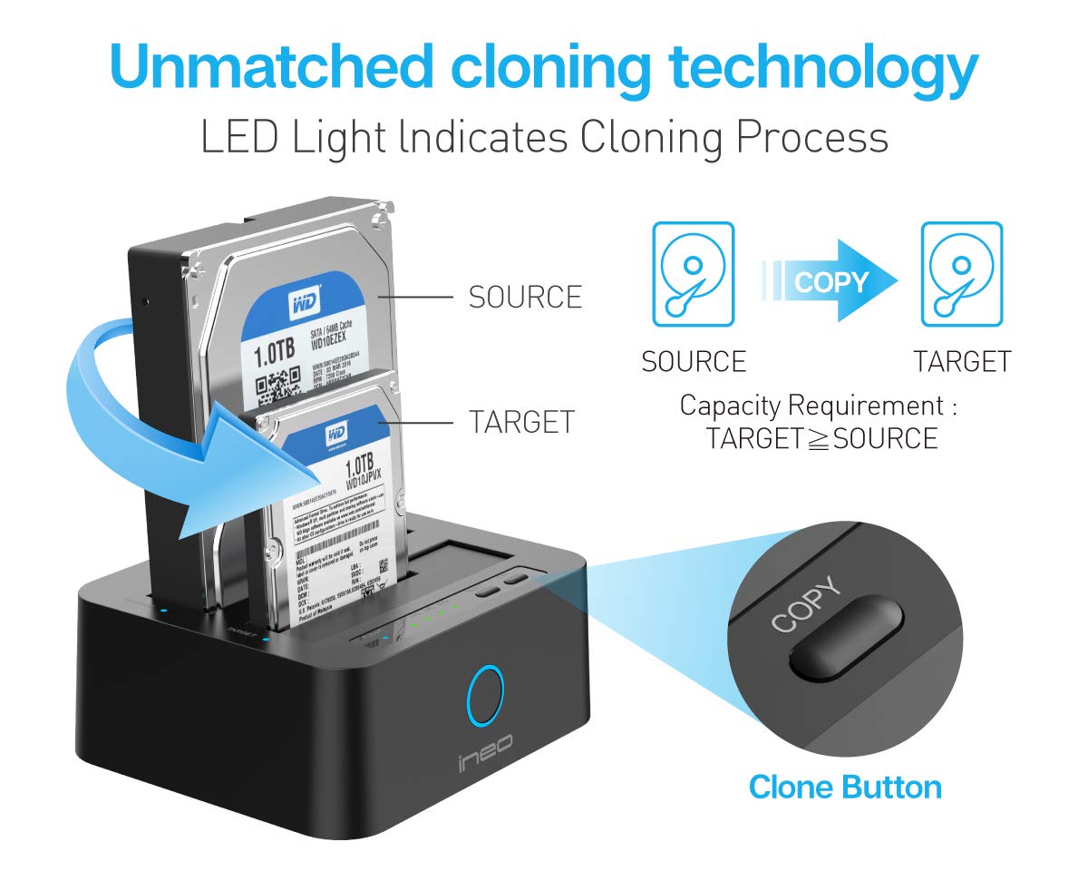 Ineo Usb 3.1 Gen1 To Sata 2.5 Or 3.5 Inch Ssd/Hdd Docking Station (Clone Docking)