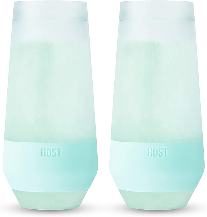 HOST Champagne Freeze Double-Walled Stemless Wine Glasses Freezer Cooling Cups with Active Cooling Gel and Insulated Silic...