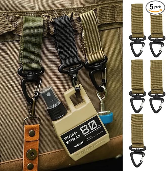 5Pcs Tactical Nylon Key Hooks with 360 Degree Swivel Snap Hook, Nylon Key D-Ring Holder or Belt Keeper for Molle Pouch
