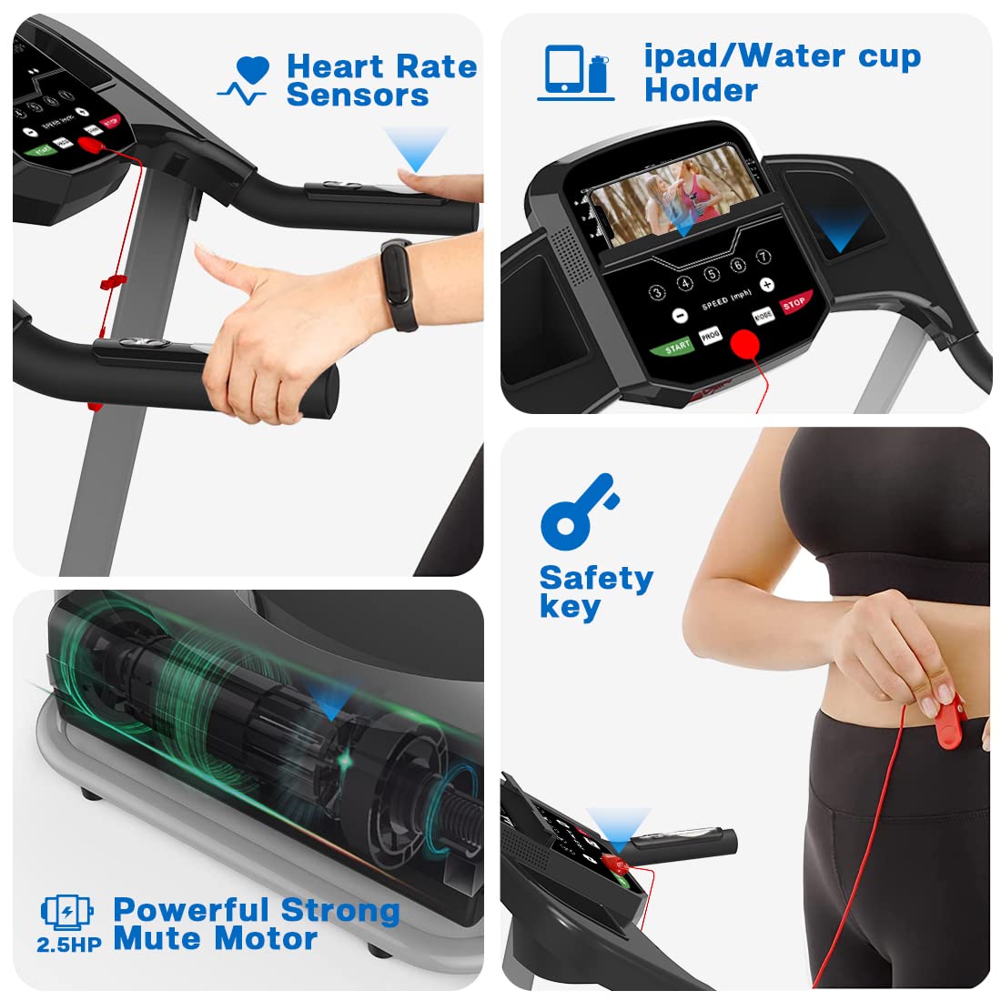 Vinnts Treadmill with Incline for Home 265 lbs Weight Capacity, Foldable with 3 Levels Incline, 0.5-7.5mph, 2.5HP Quite Portable Treadmill for Home and Office Small Space, Black