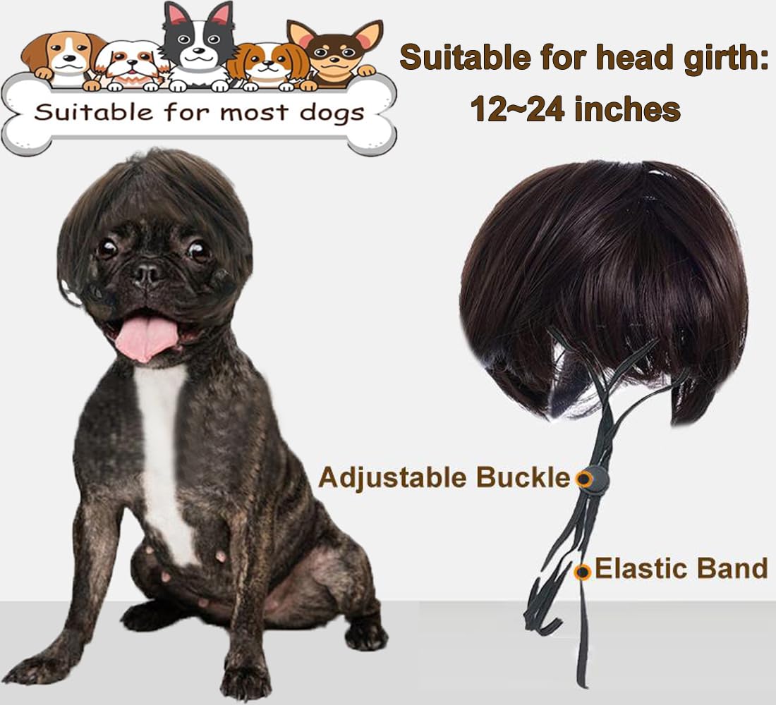 Funny Dog Wig for Small Medium Large Dogs with Free Head Flower, Trimmable Pet Costume Cat Cosplay Decoration for Halloween, Christmas, Parties