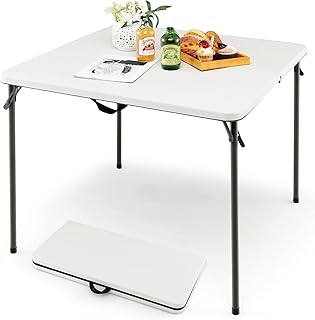 Goplus 34" Square Folding Card Table, Portable Plastic Utility Folding Tables with Collapsible Legs & Carrying Handle, Ind...