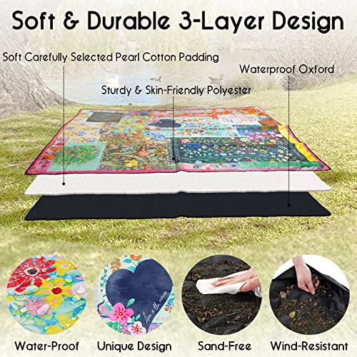 Cuslnox Picnic Blankets Waterproof Foldable Extra Large,80"x 60" Outdoor Beach Blanket Waterproof Sandproof,3-Layer Lightw...