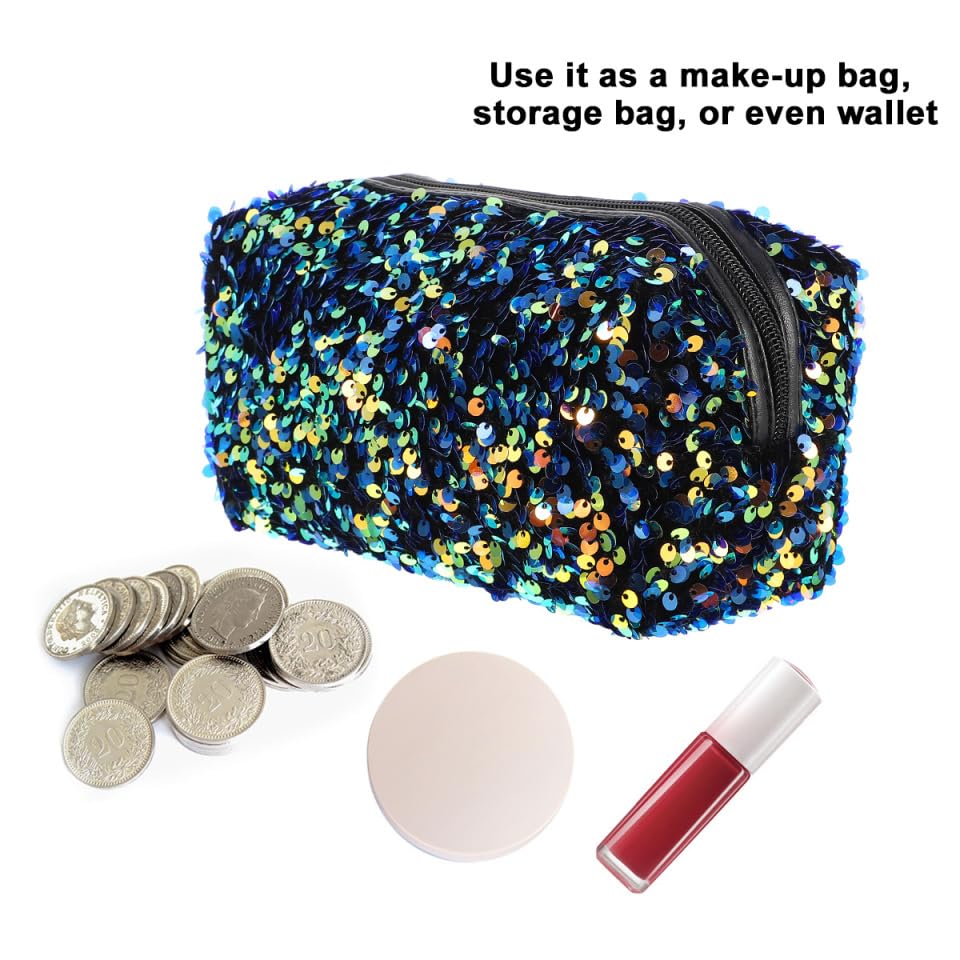 KESYOO Glitter Sequin Cosmetic Bag, Portable Travel Makeup Bag, Lightweight Large Capacity Toiletry Organizer for Women an...