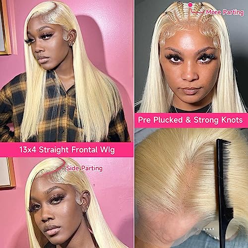 613 Lace Front Wig Human Hair 30Inch 613 HD Lace Frontal Wig 210% Density 13x4 Blonde Lace Front Wigs 12A Long Straight Human Hair Wig Glueless Wigs Pre Plucked with Baby Hair for Women