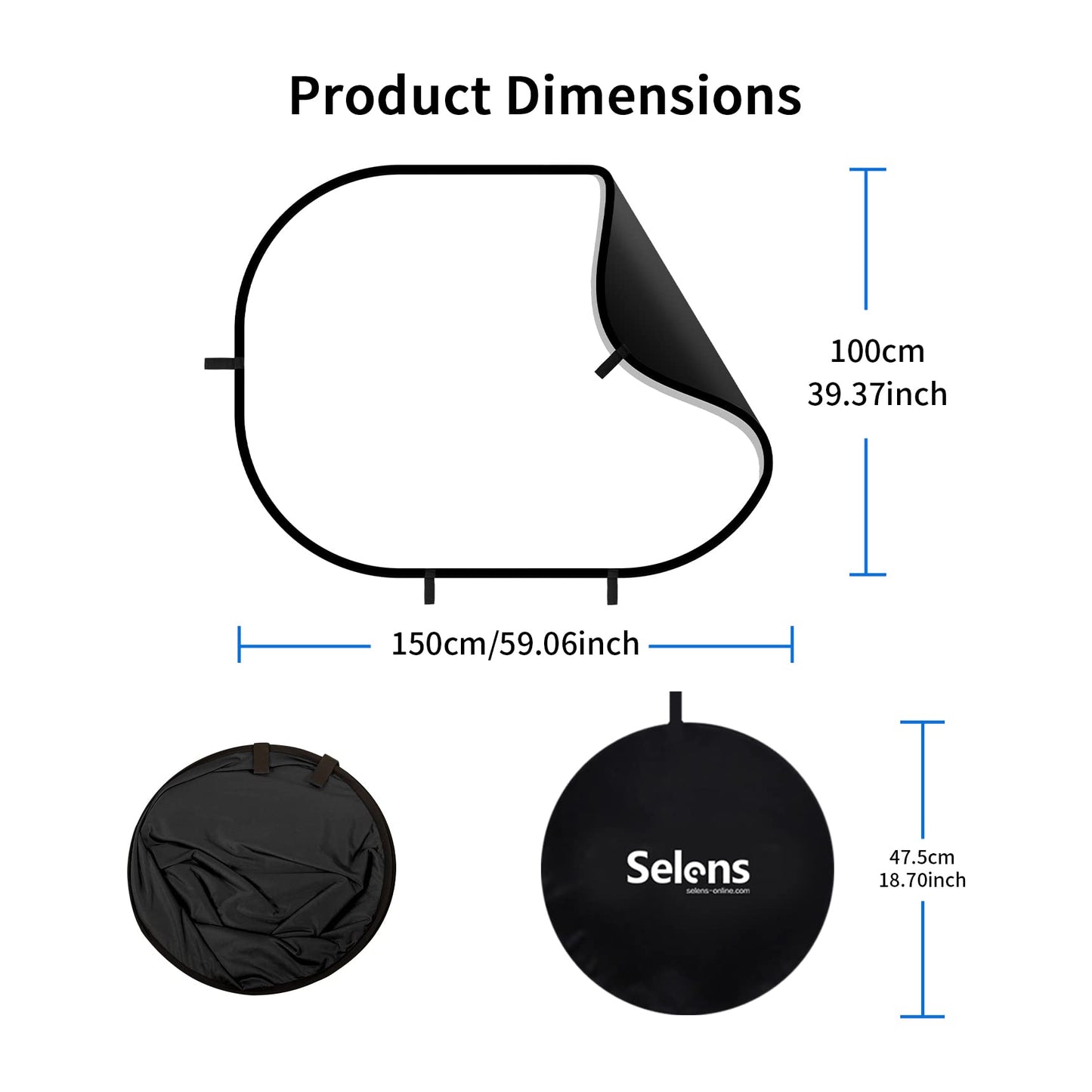 Selens Black White Backdrop 59x39.3inches Pop Up Collapsible Background with Carrying Bag for YouTube Streaming Photo Studio Photography