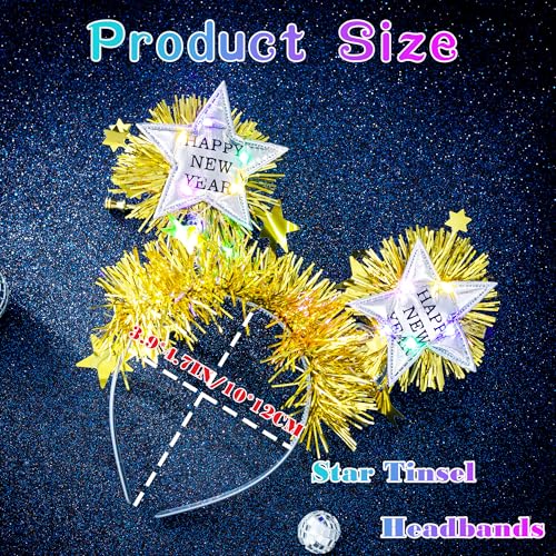 Firuilo Light Up Christmas Headband Glowing Star Tinsel HAairbands Happy New Year Headpieces Xmas Hair Accessories for Women