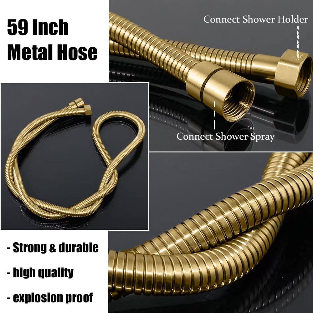 SUNZOE Shower Faucet Set with Tub Spout Brushed Gold 10 Inch Rainfall Shower 4 Setting Spray Mixer Shower System Modern Luxury Wall Mounted Tub Shower Faucet Set Rough-in Valve Body (Brushed Gold)