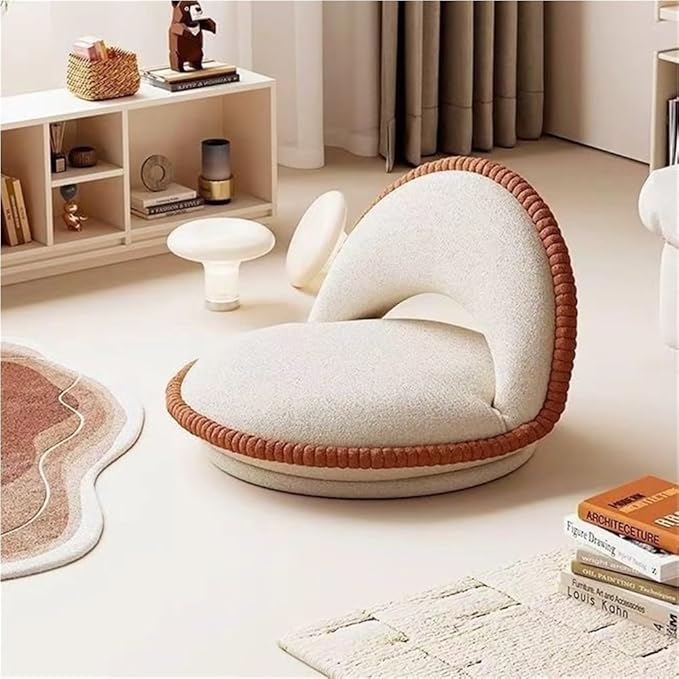 360° Rotatable Tatami Floor Chair, Foldable Legless Seat with Cushion Back Support, Low Floor Chair for Meditation, Bay Window & Living Room(Beige)