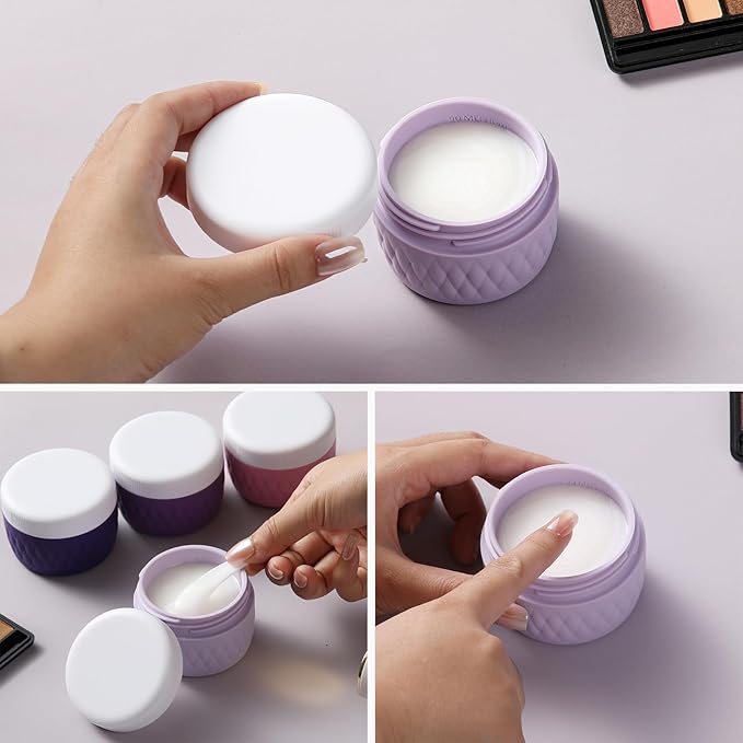 Travel Containers for Toiletries, Silicone Cream Jars BPA-Free, TSA Approved 3oz Travel Size Containers, Leak-proof Silicone Jars with Lid for Cosmetic Face Hand Body Cream (4 Pack)