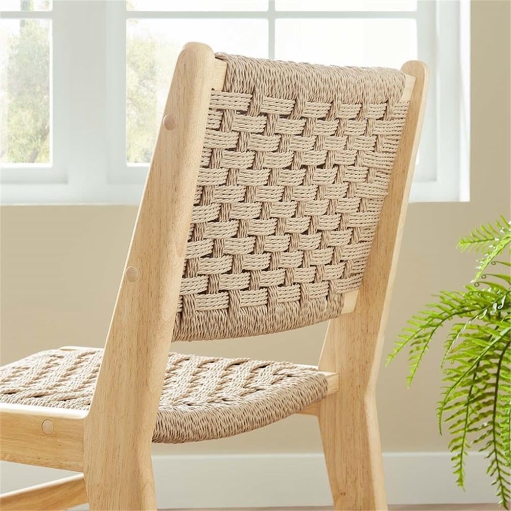 Modway Saoirse Woven Rope Wood Dining Side Chair in Natural Natural