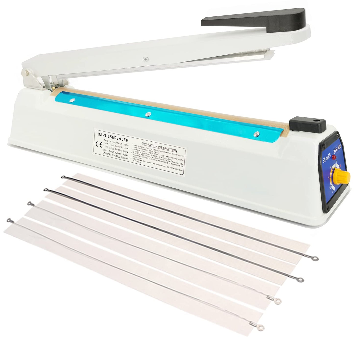 SEELAUGH Impulse Sealer 16 Inch Heat Sealer Mylar Bag Sealer Machine, Manual Poly Plastic Bag Sealer Heat Seal with 4 Replacement Elements Parts(2 Cutting Lines Included)