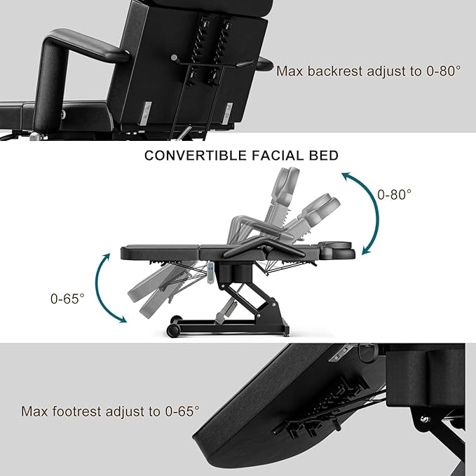 Icoget Electric Tattoo Chair Esthetician Bed and Stool, Lash Chair for Eyelash, Facial Bed Spa Massage Table for Beauty Microblading, Wax, Black