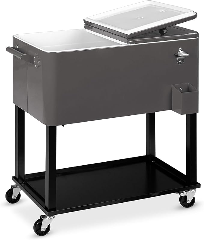Best Choice Products 80-Quart Outdoor Steel Rolling Cooler Cart w/Ice Chest, Bottle Opener, Catch Tray, Drain Plug, Lockin...