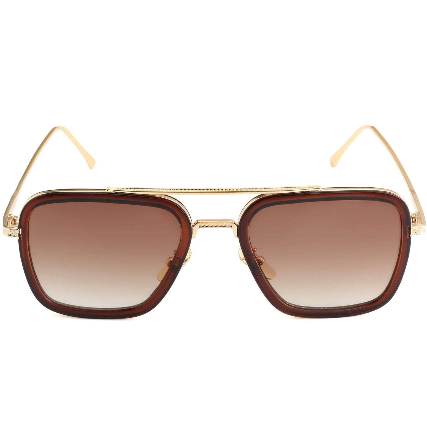 AIEYEZO Tony Stark Sunglasses Vintage Square Metal Frame Eyeglasses for Men Women - Iron Man and Edith Sun Glasses (Gold/Gradient Brown)