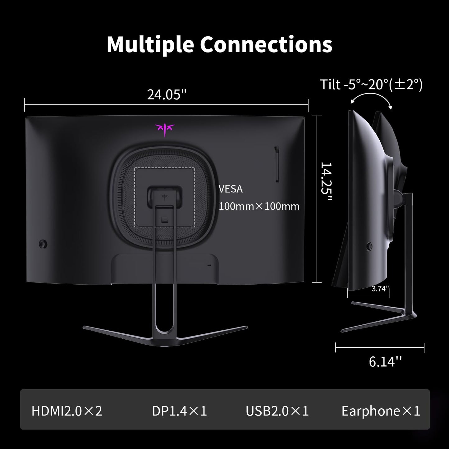 KTC 27 Inch Curved Gaming Monitor, 1440P QHD 144Hz PC Monitor, 1500R Computer Display Adaptive Sync, HDR400, 4000:1 Contrast, Eye Care, DP HDMI Port, VESA Wall Mountable, H27S5C