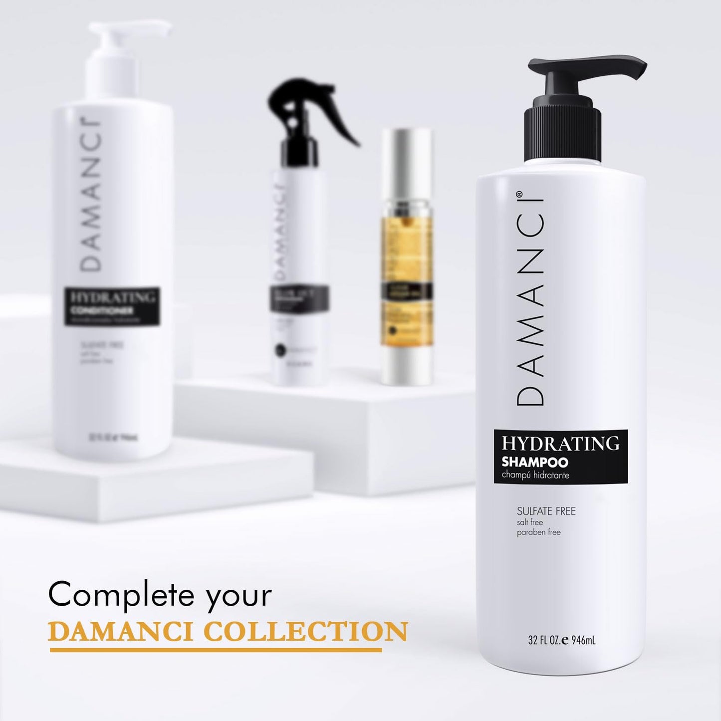 DAMANCI Hydrating Salt Free Shampoo, Sulfate and Paraben Free, Keratin Shampoo Restore Hair and Remove Frizz, with Collagen, Oli