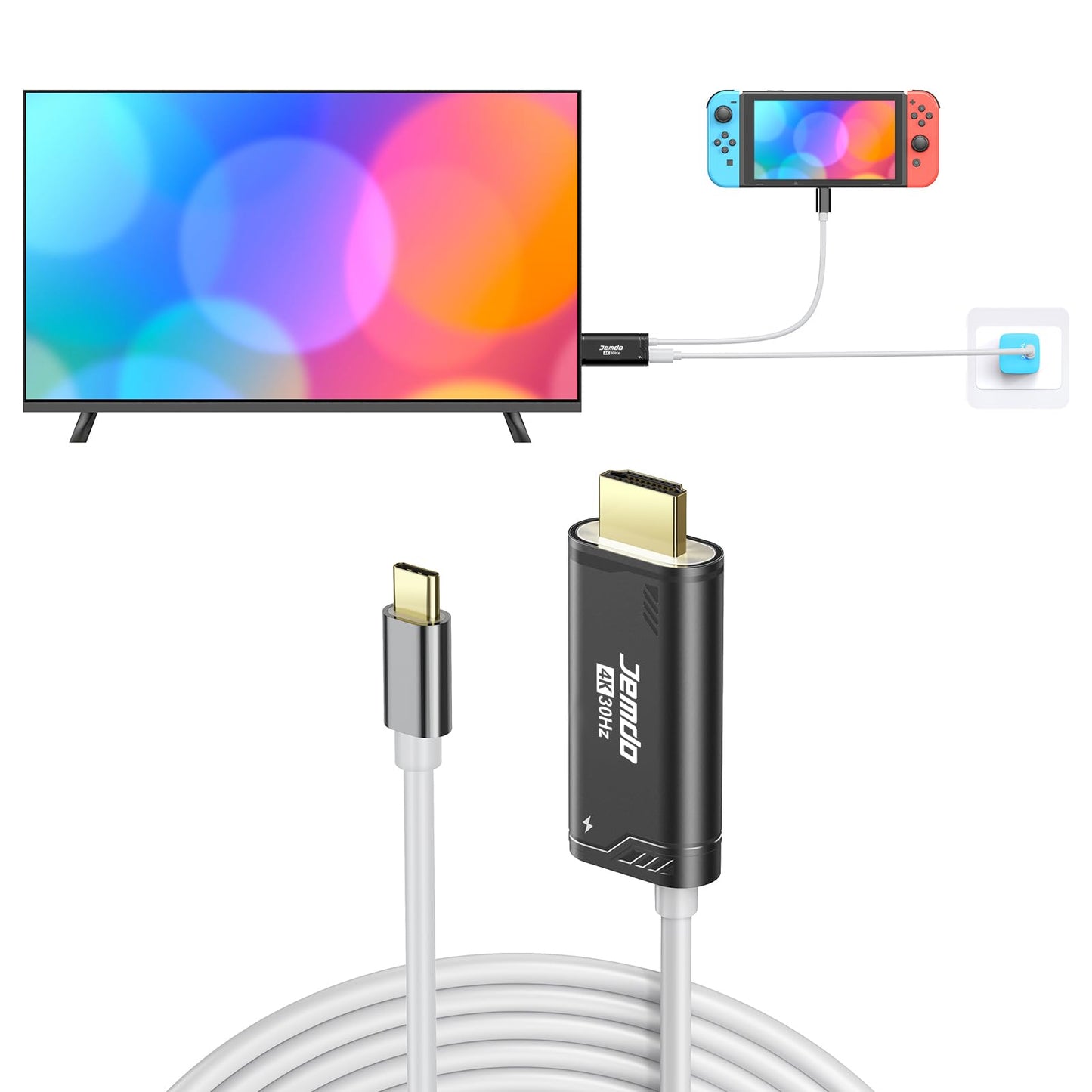 Upgraded Portable HDMI Adapter Compatible with Nintendo Switch 2017/OLED Only, USB C to HDMI Cable Replaces The Original Switch