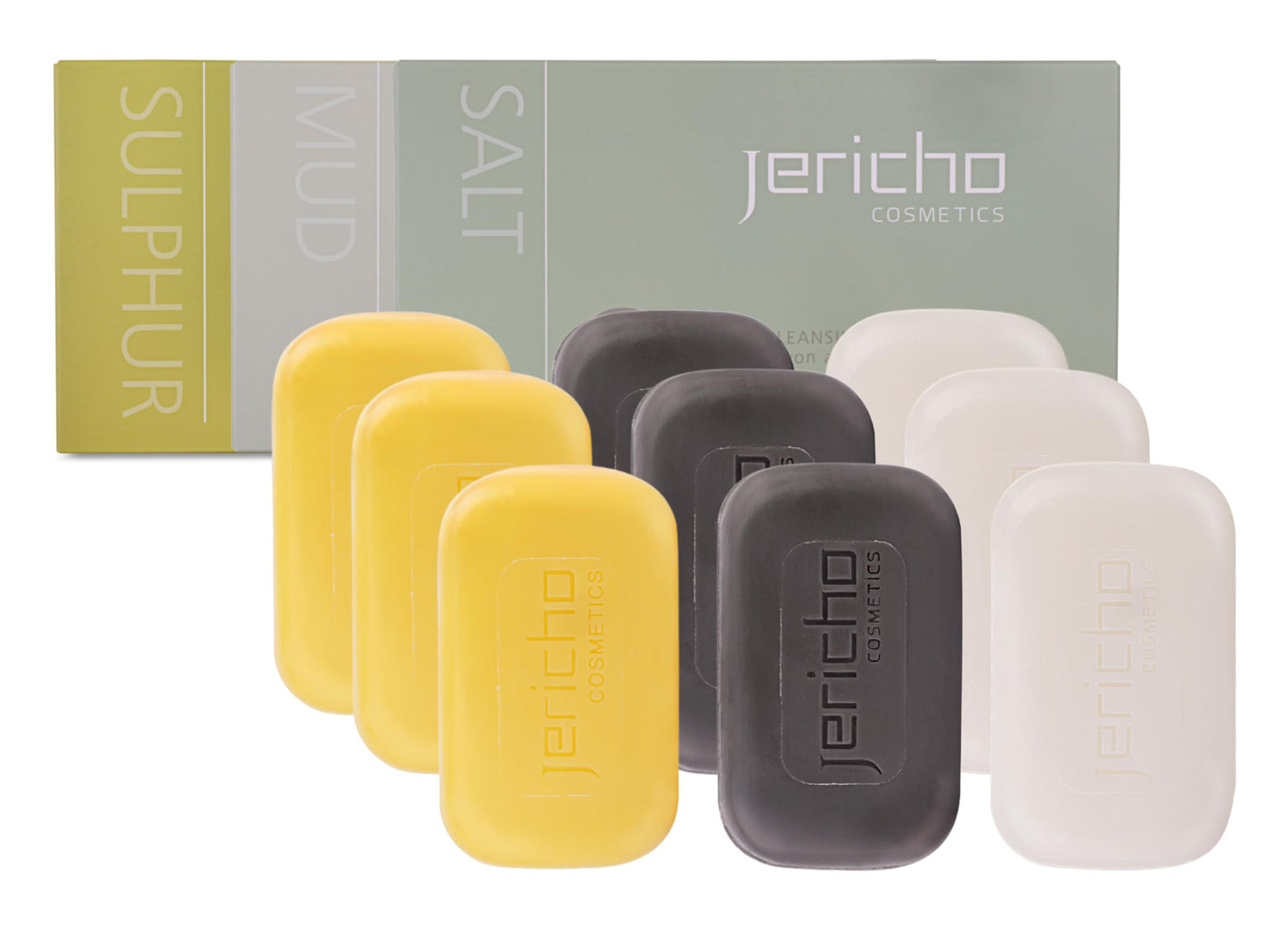 Jericho Dead Sea Soap Bar Variety Pack - 9 Bars (Cleansing Salt, Dead Sea Sulfur, Dead Sea Mud) - Mineral-Rich Face & Body Soaps