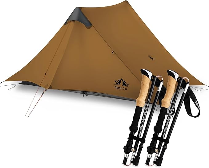 Night Cat Ultralight Tent 2 Persons with Trekking Poles Hiking for Professional Backpacker Hiker