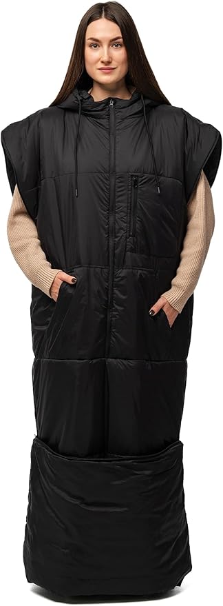 Relexit Adult Wearable Sleeping Bag with Hoodie, Sleeveless Design Adjustable Drawstring Waterproof Wearable Sleeping Bag ...