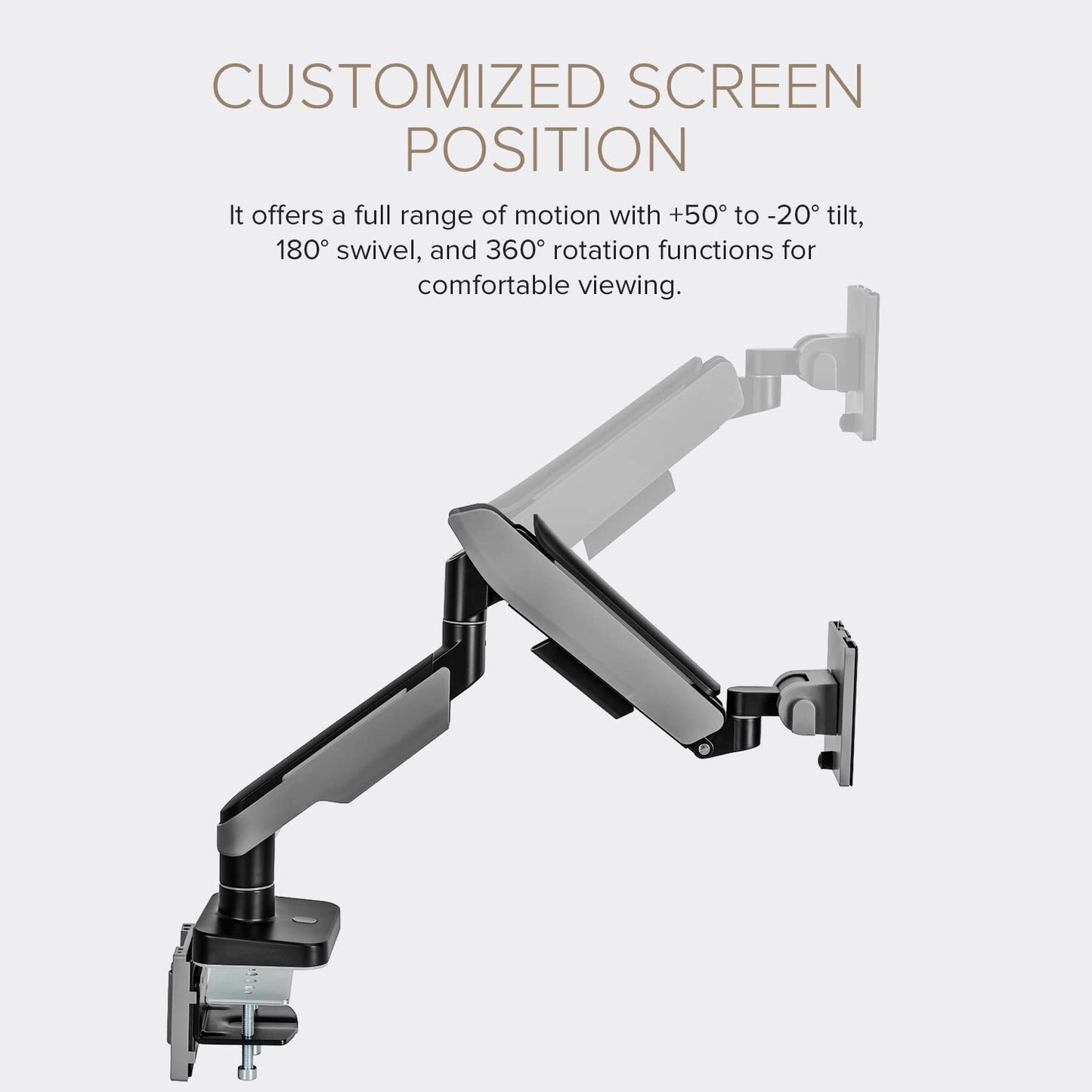 Pout E19 Heavy-Duty Ultrawide Monitor Arm - Adjustable Steel Desk Mount For 17-49 Displays, Supports 5-44Lbs, Full Motion Tilt &