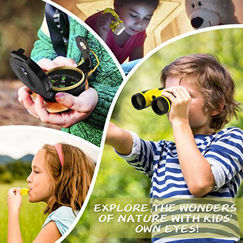 24 Pcs Kids Explorer Kit & Bug Catcher Kit for Kids, Outdoor Toys Adventure Camping Kit with Drawstring Bag, Binoculars, C...