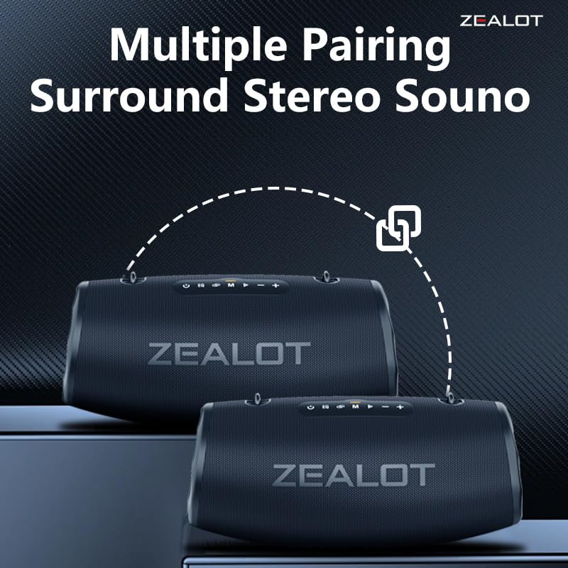 ZEALOT 80W Portable Bluetooth Speaker, Stereo Sound with Deep Bass,IPX6 Waterproof, LED Light,Bluetooth 5.2, Indoor/Outdoor Speaker for Party, Gathering, Pool, Camping,Travel (Black)