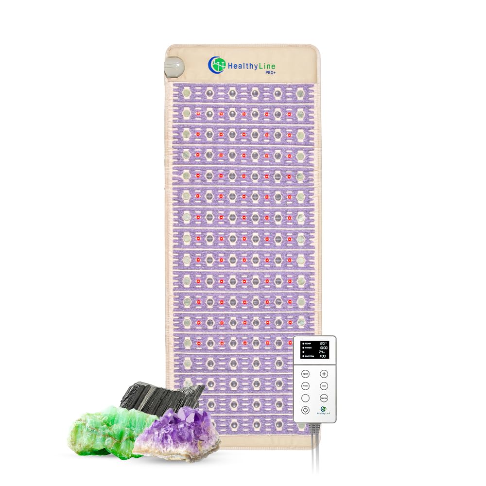 Healthyline Advanced Infrared Heating Pad - Amethyst, Tourmaline and Jade Gemstones - Heated Mat with LED Red Lights, Negative Ions and Hot Crushed Stones (Full Pro 74" x 28")
