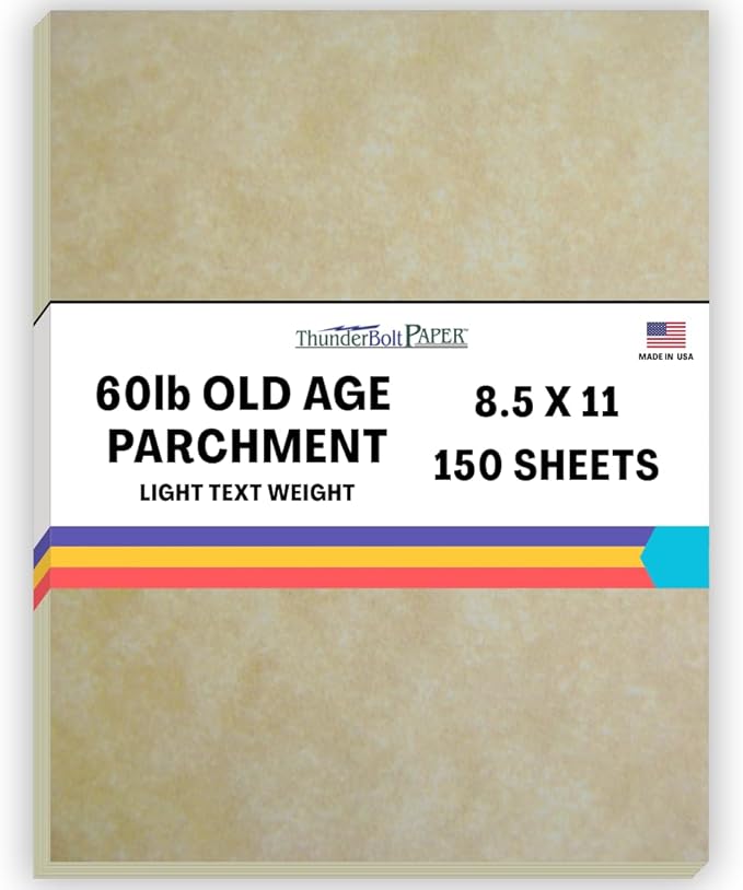 150 Old Age Parchment 60# Text (=24# Bond) Paper Sheets - 8.5 X 11 Inches Standard Letter|Flyer Size - 60 Pound is Not Card Weight - Vintage Old Parchment Semblance