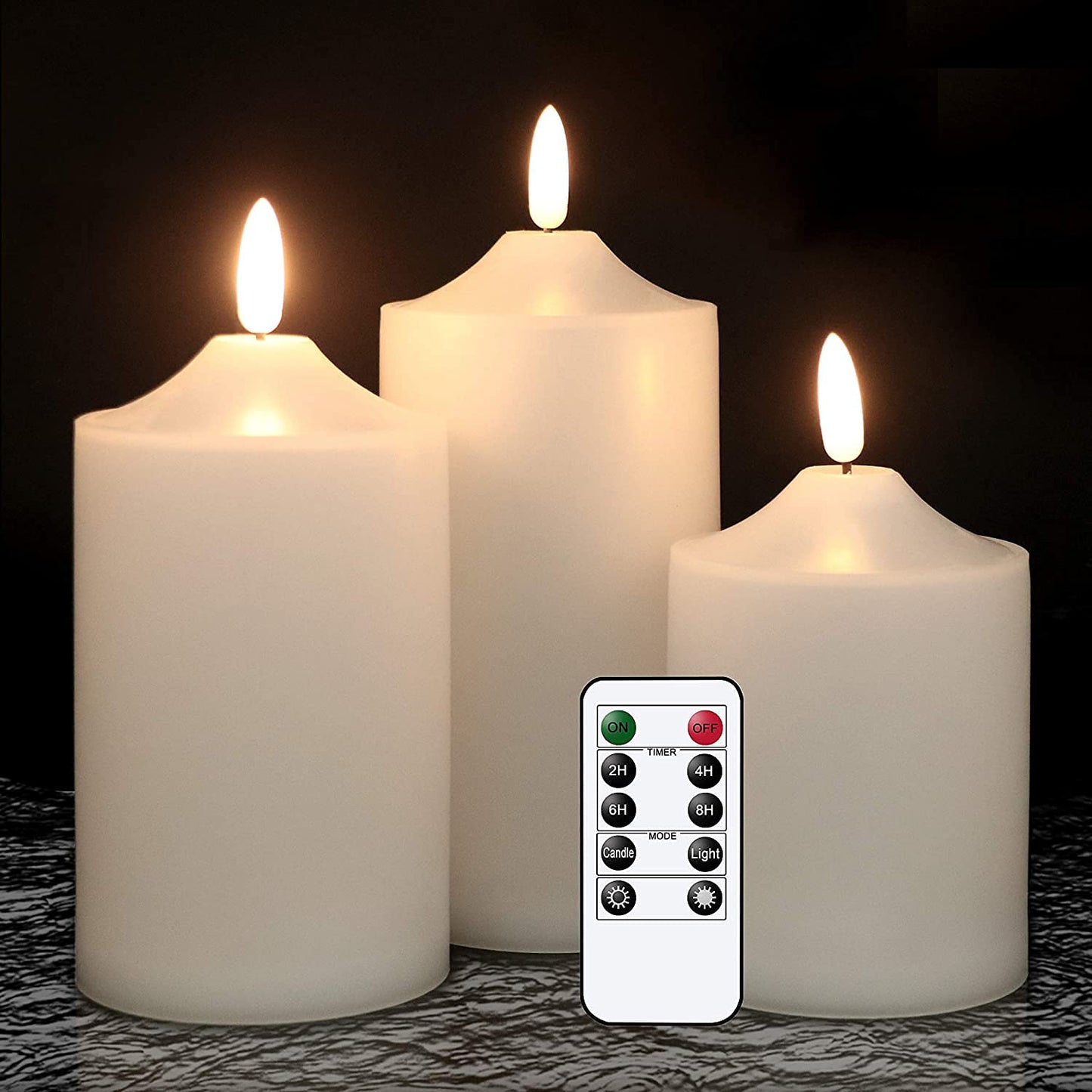 Genswin Waterproof Flameless Flickering Led Candles With Remote & Timer,Battery Operated Pillar 3D Wick Candles For Indoor Outdo