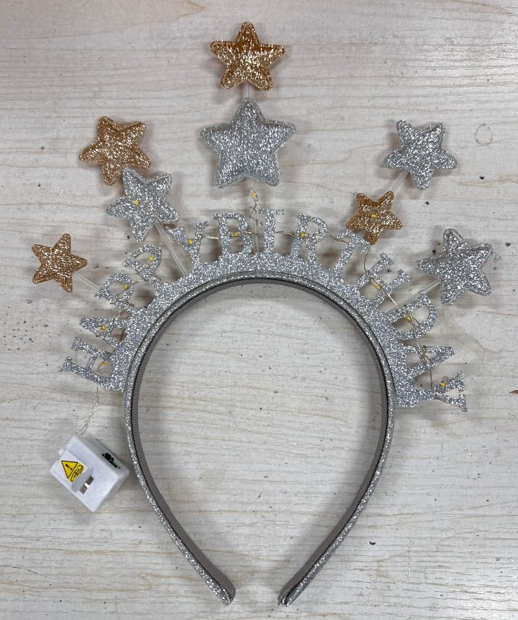 Aceorna Light Up Stars Headbands LED Gold Birthday Hairbands Glowing Happy Birthdays Crowns Head Bands Glitter Birthday Ha...