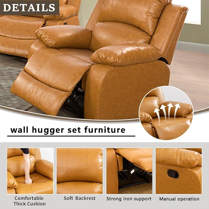 A Ainehome Living Room Furniture Set Bonded Leather Recliner Sofa Set Loveseat Chair Furniture Sofa Set for Living Room/Small Space/Rv/House/Office/Theater Seating (AA-Ginger Leather, Chair)