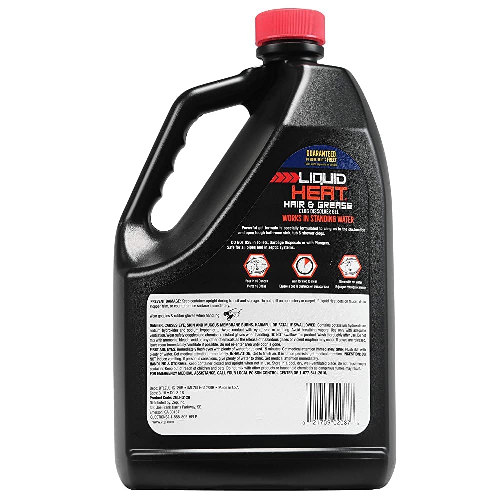 Zep Liquid Heat Clog Dissolver Gel - 128 Fl Oz (Case of 1) ZULHG128 - Professional Strength Formula Works in less than 10 Minutes