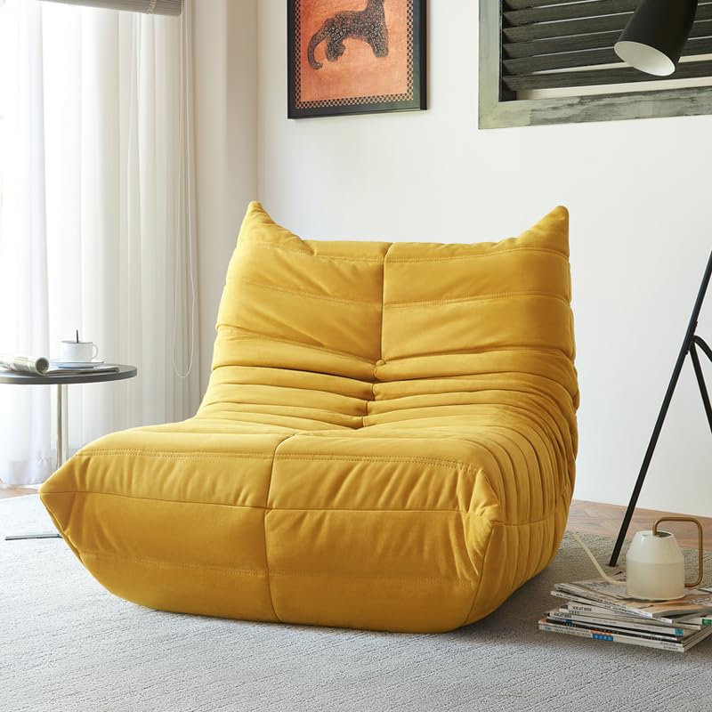 Aosaifen Bean Bag Chair - Corner Sofa, Fireside Chair Bean Bag Sofa Large Bean Bag Chair for Adults,Fireside Floor Couch for Living Room, Bedroom, Gaming & Office (Yellow, Single)