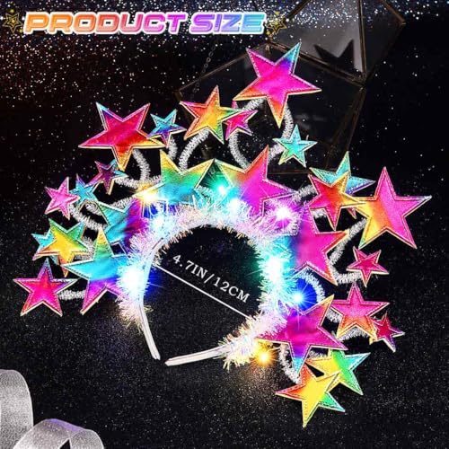 CAKURE Light Up Star Headband Christmas Star Headbands Holiday Star Hair Accessories for Women and Girls