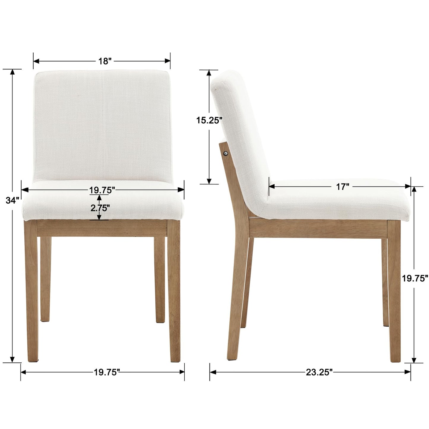 chairus Dining Chairs Armless Fabric Upholstered Kitchen & Dining Room Chairs Set of 2, Mid-Century Modern Side Chair with Natural Solid Wood Legs for Dining Room Restaurant - Linen Beige
