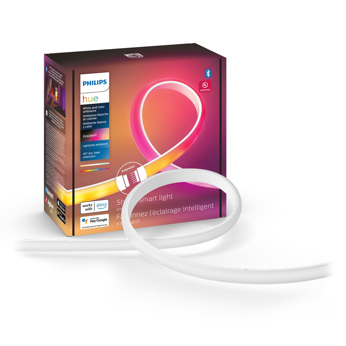 Philips Hue Indoor 3-Foot Smart LED Light Strip Extension - Flowing Multicolor Effect - Requires Base Kit - 1 Pack - Control with Hue App - Works with Alexa, Google Assistant and Apple HomeKit