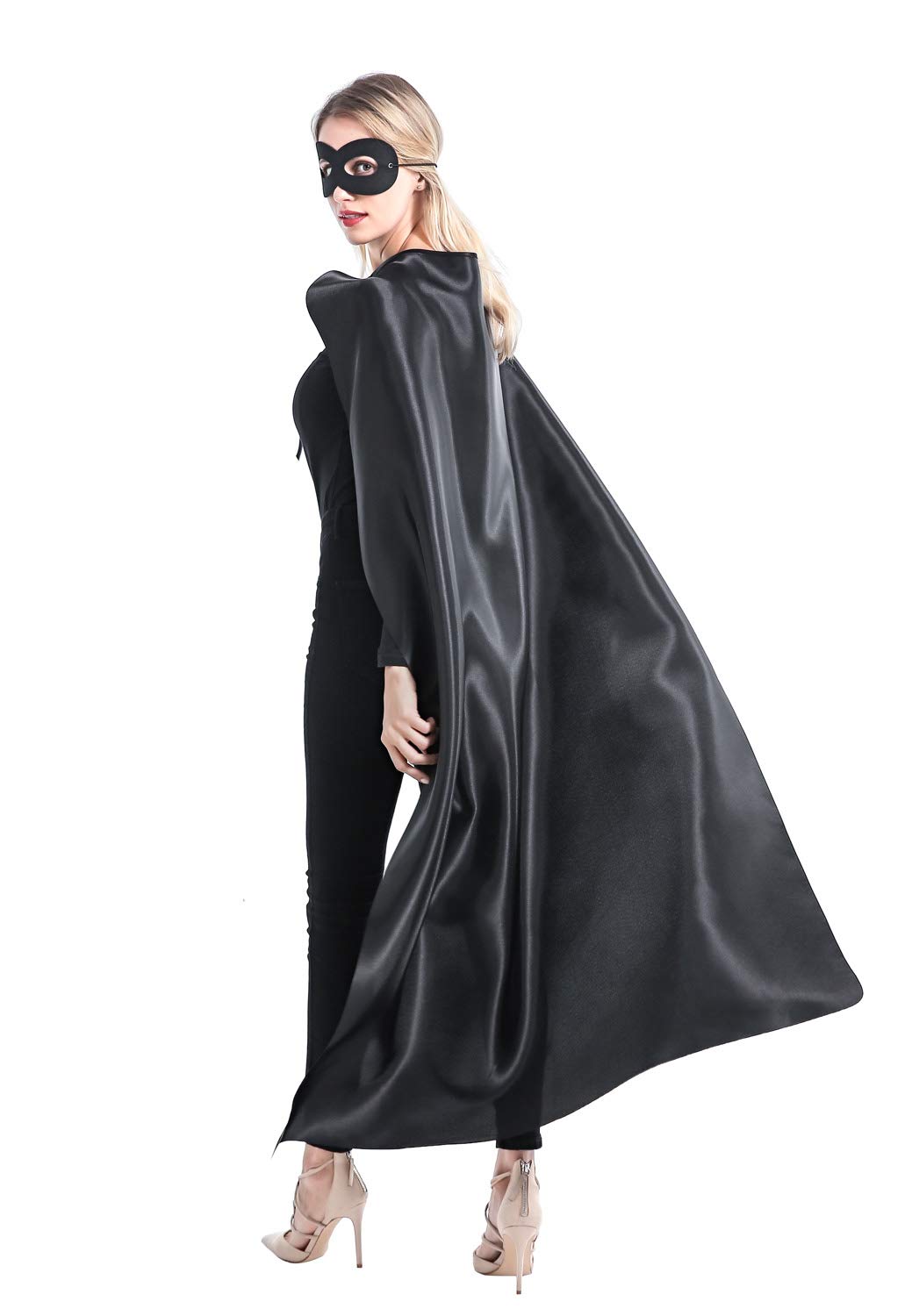 Adult Superhero Cape and Mask for Man and Woman - Dress Up Superhero Costume for Party or Vacation Bibble School (Black)
