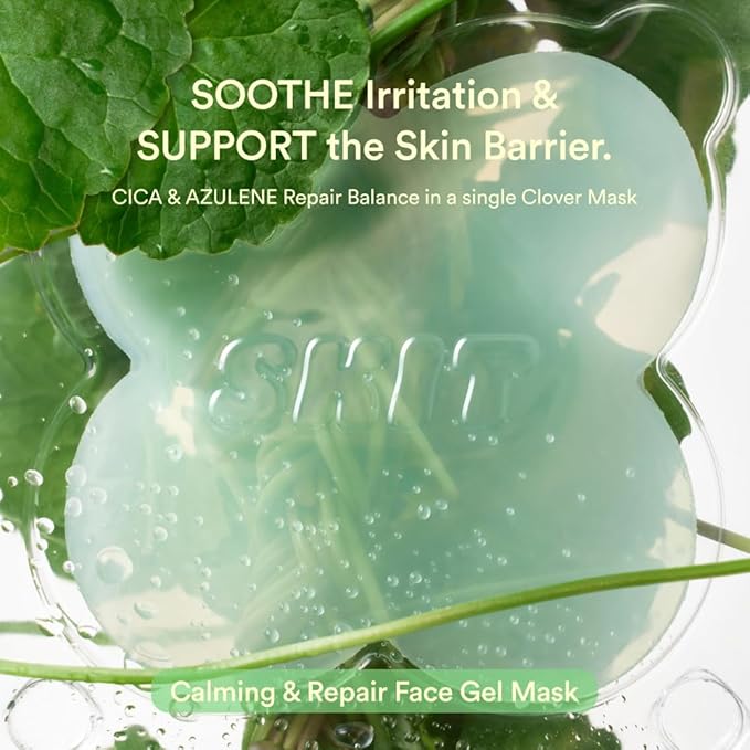 Skit Calming & Repairing Face Gel Patch, Azulene & Cica Clover Mask for Instant Redness Soothing & Pore-Area Comfort, Skin Barrier Support, K-Beauty, 4 Sets (8 Patches)
