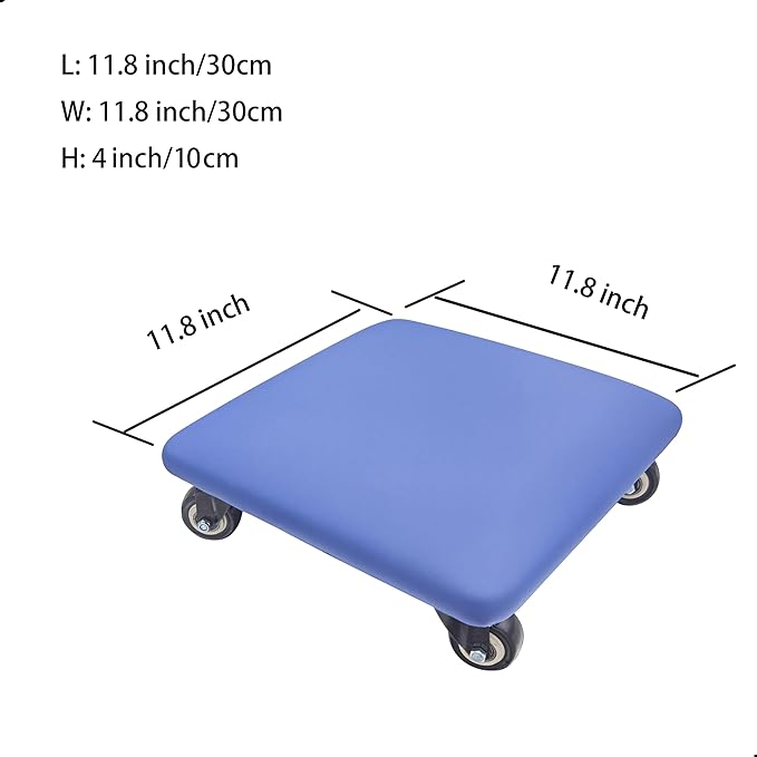 Btibpse Roller Seat 360 Degree Rotating Low Stool with Wheel Chair PU Leather Universal Swivel Wheels Stool for Home Office Fitness and Garage (Square Blue)
