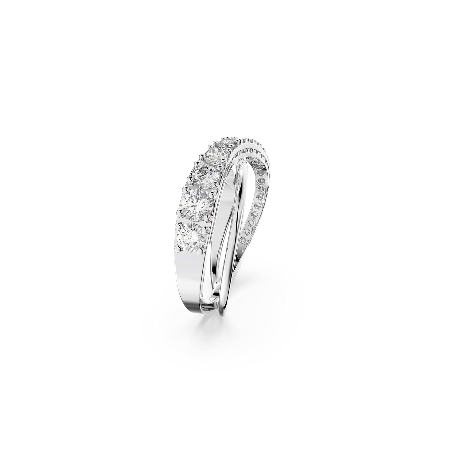 Swarovski Women's Hyperbola Ring, White Crystal Stones in a Spiral Design, Rhodium Finished Setting, Size 58