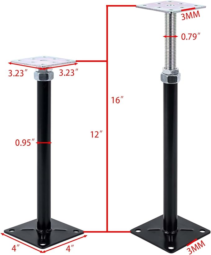 2-Pack Mini Screw Jacks, Floor Straightener, Adjust & Lift Supports, Level Floor Jacks, Post 12" to 16"