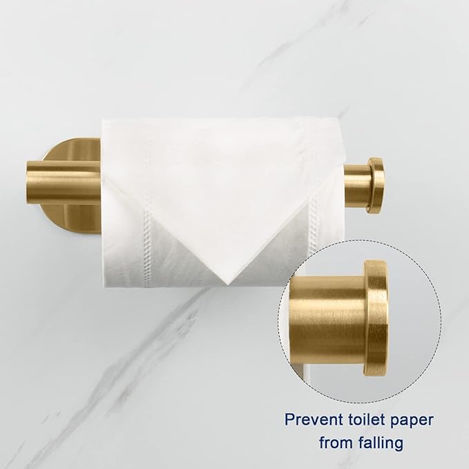 NearMoon Toilet Paper Holder Self Adhesive, Premium Thicken SUS304 Stainless Steel Rustproof Adhesive Toilet Roll Holder no Drilling for Bathroom, Kitchen, Washroom (4 Pack, Brushed Gold)