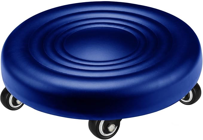 IMMER LIEBEN Low Rolling Stool with Wheels Low to Ground Roller Seat with 5 Universal Wheels Step Stool for Home Office Garage Shop Stools PU Leather High Density Cushion and Steel Sky Blue