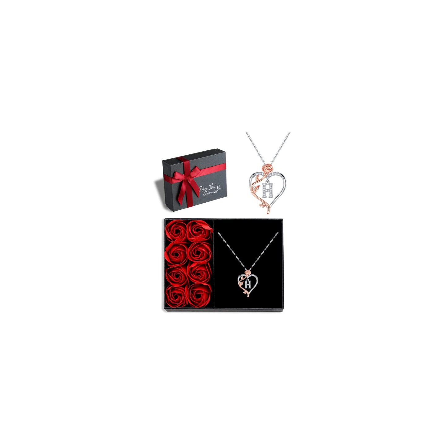 Iefil Mothers Day Gifts for Girlfriend Mom, Dainty Rose Love Heart Initial H Letter Pendant Necklace Birthday Jewelry Gifts for