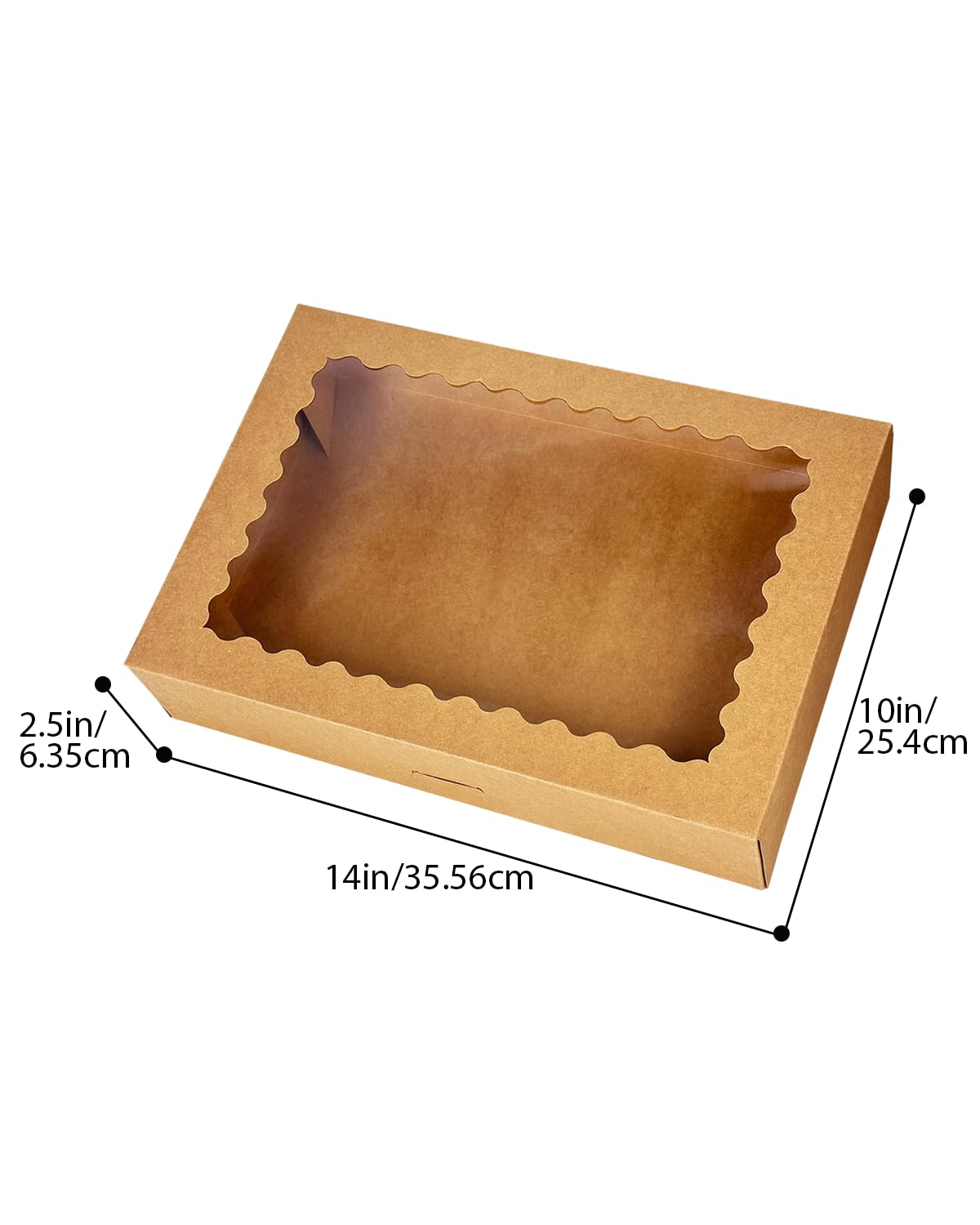 qiqee Auto-pop Up 14x10x2.5 Inch Brown Cookie Box with Window 15Pcs Pastry Macaron Bakery Box for Packaging