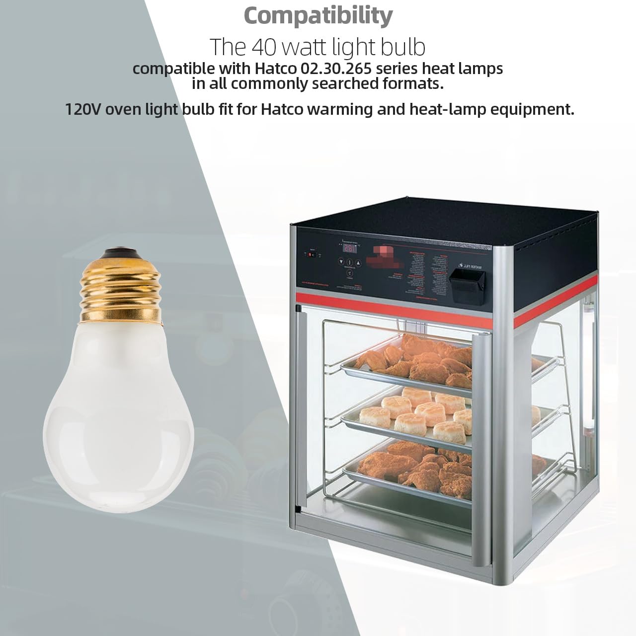 GRONGU 02.30.265.00 40 Watt Light Bulb Compatible with Hatco Heat Lamp Bulb, 120V E26 Oven Light Bulb 40W High Temp, 8 Packs