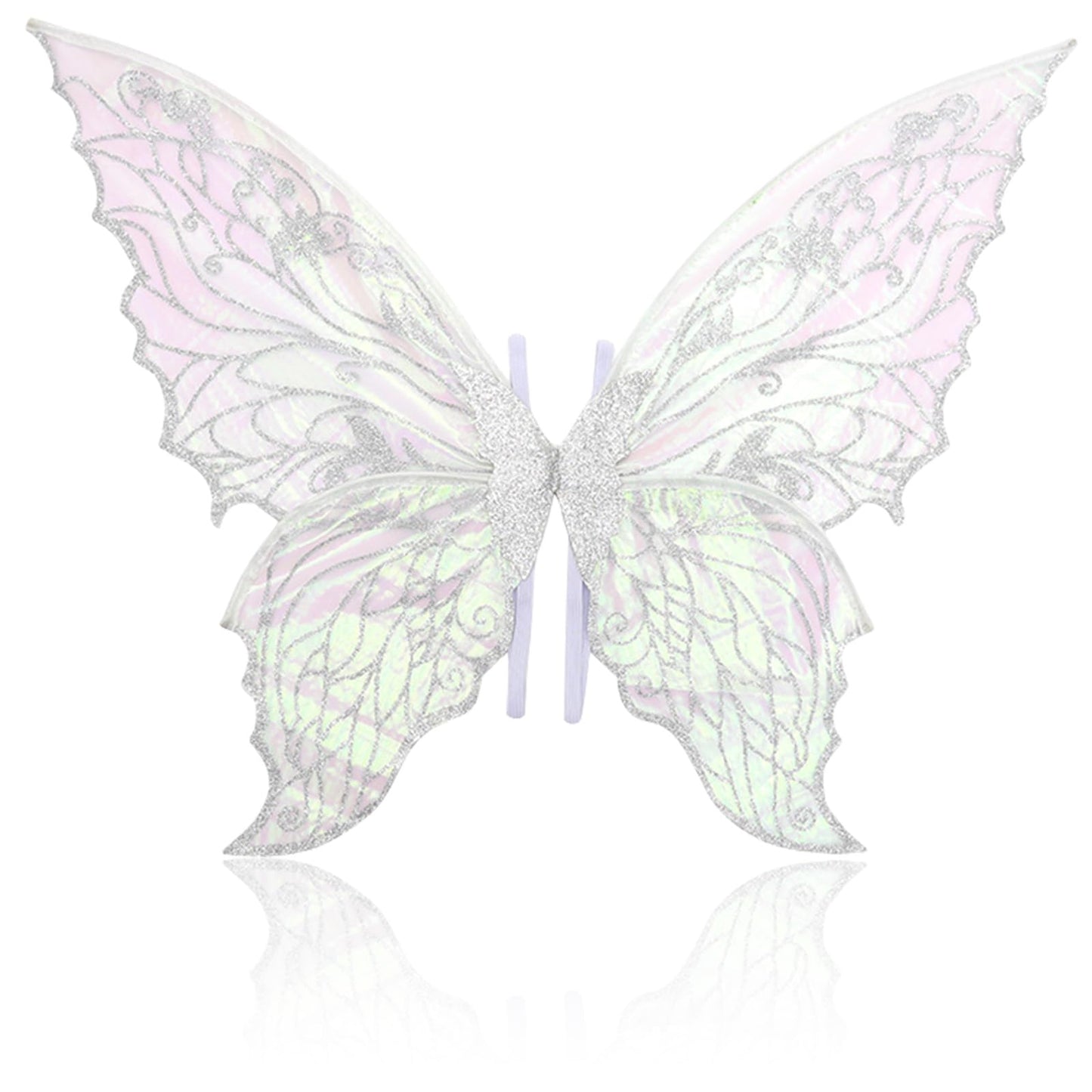 Glodecart Fairy Wings Costume for Women Girls, White Sparkling Butterfly Fairy Wings for Girls Adults Holiday Party，Sheer Princess Elf Butterfly Costume for Dress Up Women Fairy Cosplay Accessories